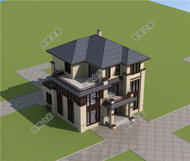 鄉(xiāng)村三層別墅施工圖紙帶效果圖，田園別墅設計圖紙推薦