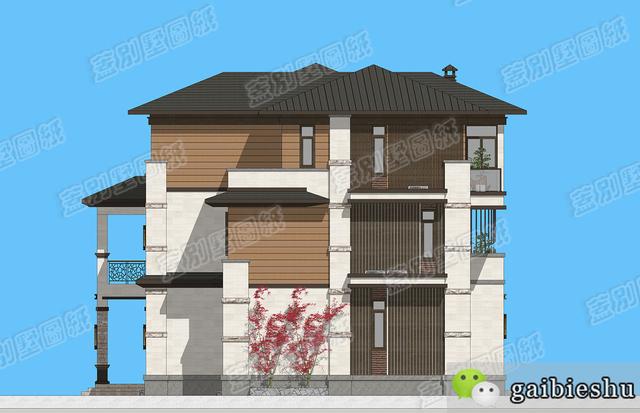 湖南婁底三層雙拼別墅效果圖及平面，外觀大氣