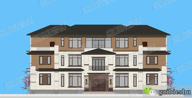 湖南婁底三層雙拼別墅效果圖及平面，外觀大氣