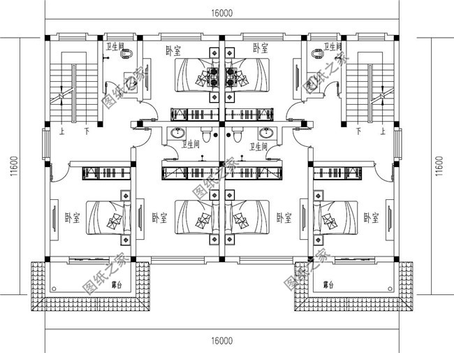 兄弟雙拼三層小別墅設計圖紙，占地160平方米左右