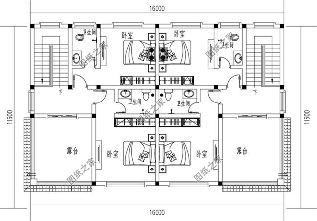 兄弟雙拼三層小別墅設計圖紙，占地160平方米左右
