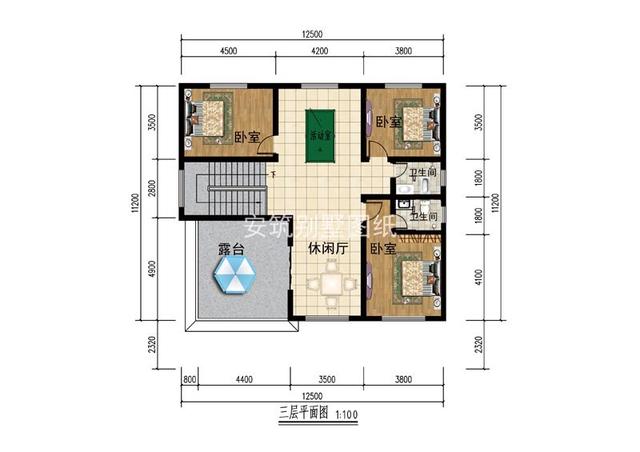 開間12.5米，進(jìn)深11.1米農(nóng)村3層樓房設(shè)計(jì)戶型，主體造價(jià)不到40萬