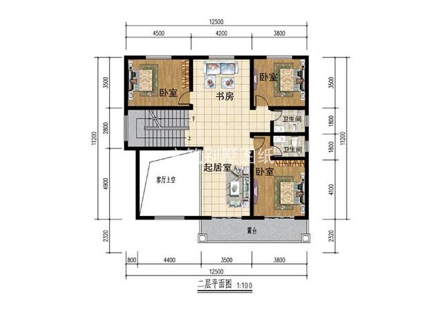 開間12.5米，進(jìn)深11.1米農(nóng)村3層樓房設(shè)計(jì)戶型，主體造價(jià)不到40萬