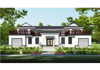 帶雙車庫(kù)的新中式二層四合院別墅設(shè)計(jì)圖，戶型布局實(shí)用