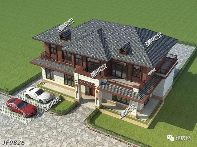 四間兩層新中式農(nóng)村別墅自建房戶型圖，外觀時尚