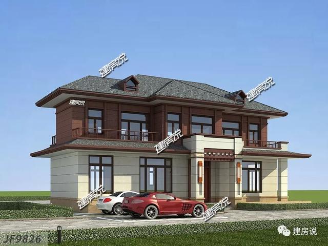 四間兩層新中式農(nóng)村別墅自建房戶型圖，外觀時尚