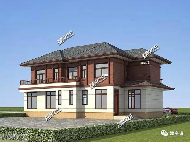 四間兩層新中式農(nóng)村別墅自建房戶型圖，外觀時尚