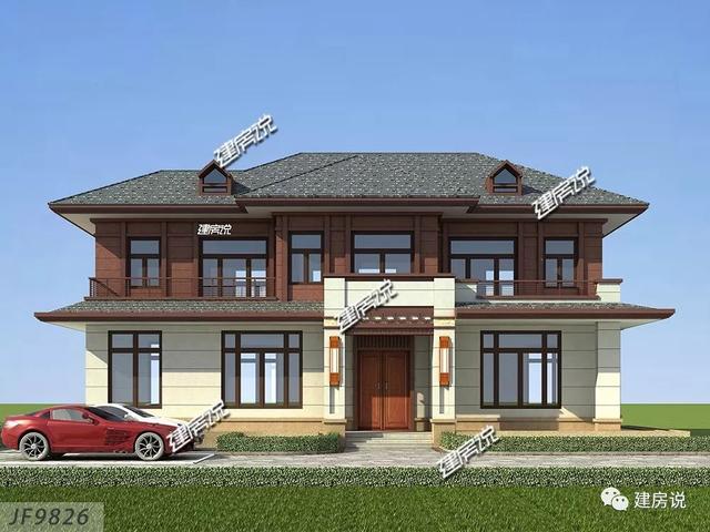 四間兩層新中式農(nóng)村別墅自建房戶型圖，外觀時尚