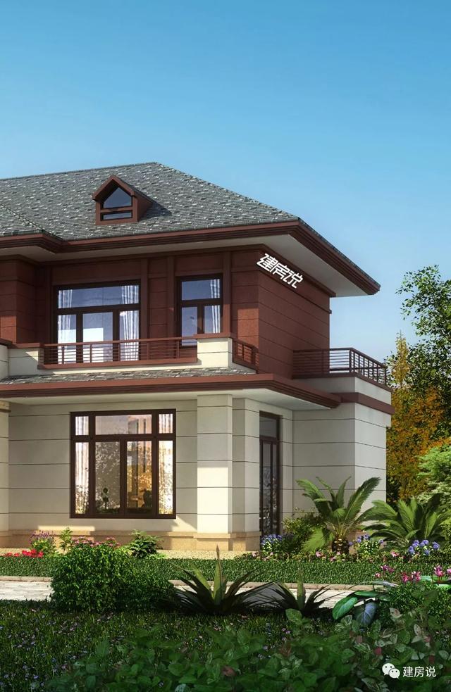 四間兩層新中式農(nóng)村別墅自建房戶型圖，外觀時尚