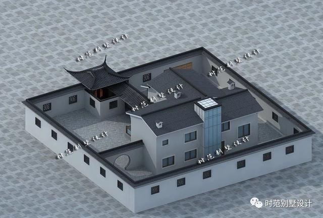 15x13米二層帶庭院中式別墅設(shè)計(jì)，徽派中式典范外觀