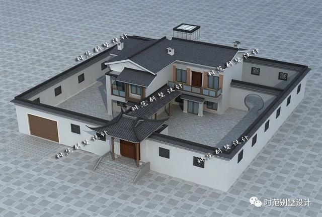 15x13米二層帶庭院中式別墅設(shè)計(jì)，徽派中式典范外觀