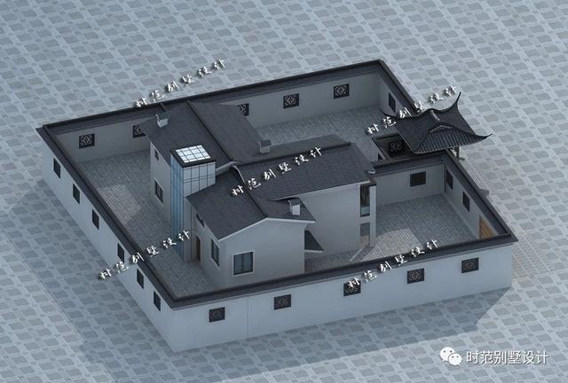 15x13米二層帶庭院中式別墅設(shè)計(jì)，徽派中式典范外觀