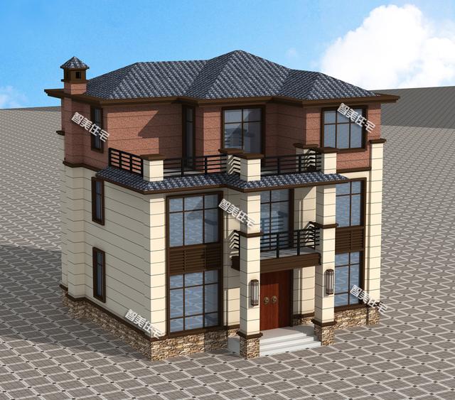 11×9.46米新中式外觀風(fēng)格的三層別墅樓房戶型，大氣