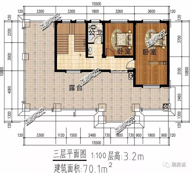 開(kāi)間15.5米進(jìn)深10.8米的兩層半樓房設(shè)計(jì)圖，你離好日子就差一套別墅