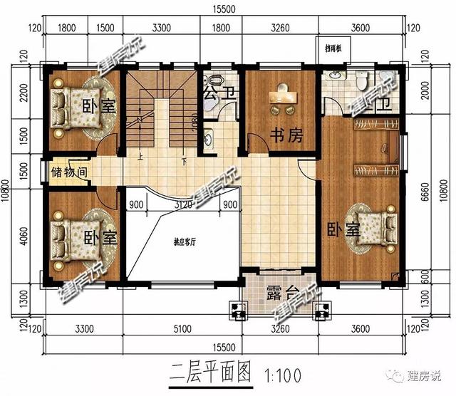 開(kāi)間15.5米進(jìn)深10.8米的兩層半樓房設(shè)計(jì)圖，你離好日子就差一套別墅