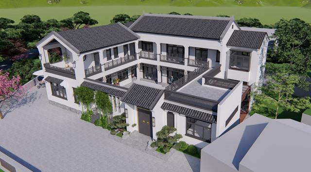 帶庭院的新中式二層農(nóng)村民宿設(shè)計(jì)，建好鄰居都羨慕哭了