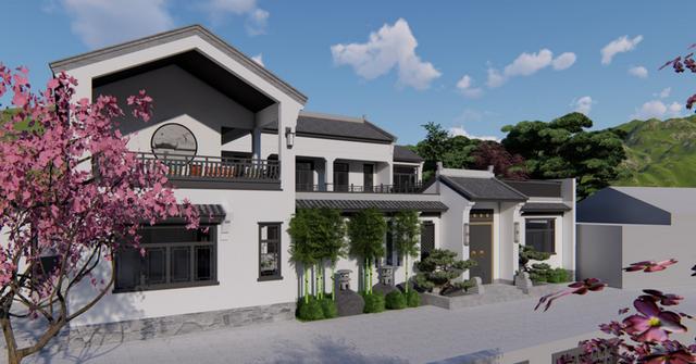 帶庭院的新中式二層農(nóng)村民宿設(shè)計(jì)，建好鄰居都羨慕哭了