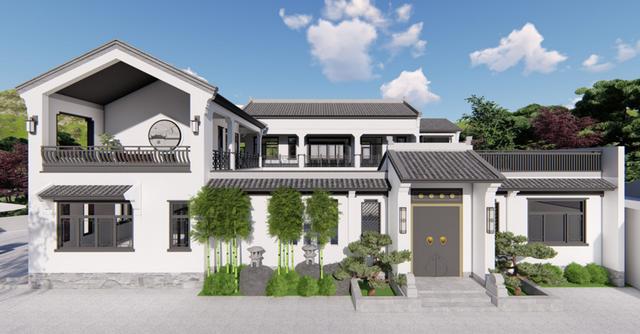 帶庭院的新中式二層農(nóng)村民宿設(shè)計(jì)，建好鄰居都羨慕哭了