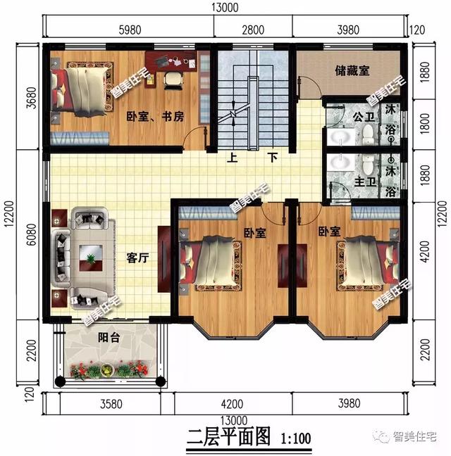 13×12.2米三層帶堂屋自建樓房設(shè)計(jì)，外觀適合鄉(xiāng)村