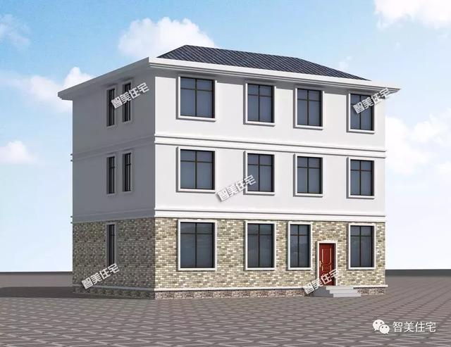 13×12.2米三層帶堂屋自建樓房設(shè)計(jì)，外觀適合鄉(xiāng)村