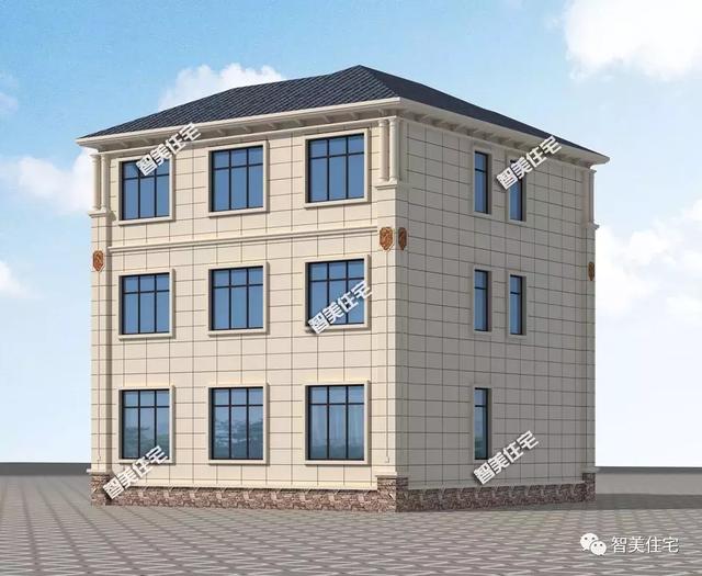 11.4×12.8米三層自建房子方案圖，帶堂屋設計