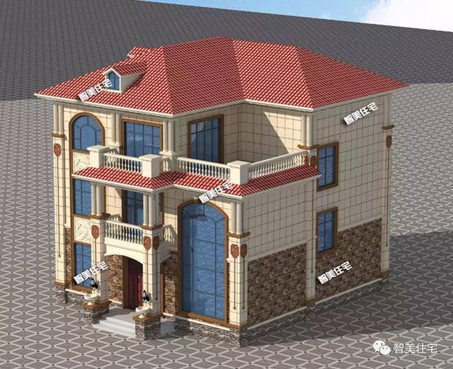 12×14.1米鄉(xiāng)村三層復(fù)式樓房方案圖，外觀漂亮