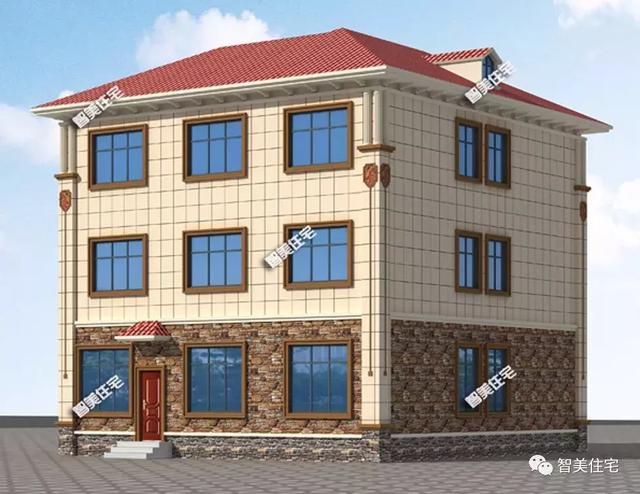 12×14.1米鄉(xiāng)村三層復(fù)式樓房方案圖，外觀漂亮