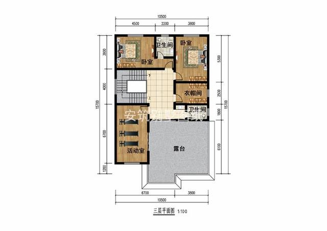 開間10.5米進(jìn)深15.7米農(nóng)村簡單三層樓房圖，造價(jià)比較低