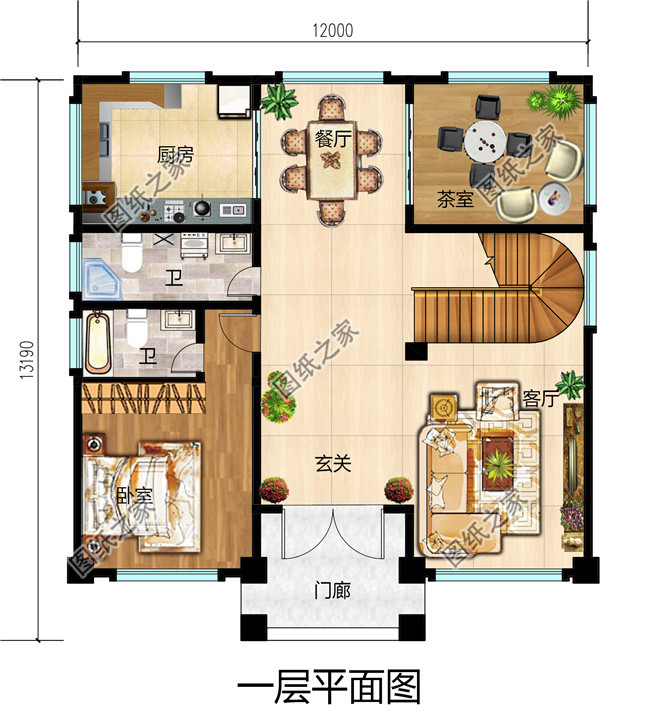2019新款農(nóng)村四層別墅設(shè)計圖紙戶型圖，帶挑空客廳