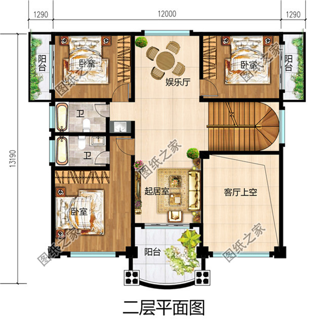2019新款農(nóng)村四層別墅設(shè)計圖紙戶型圖，帶挑空客廳