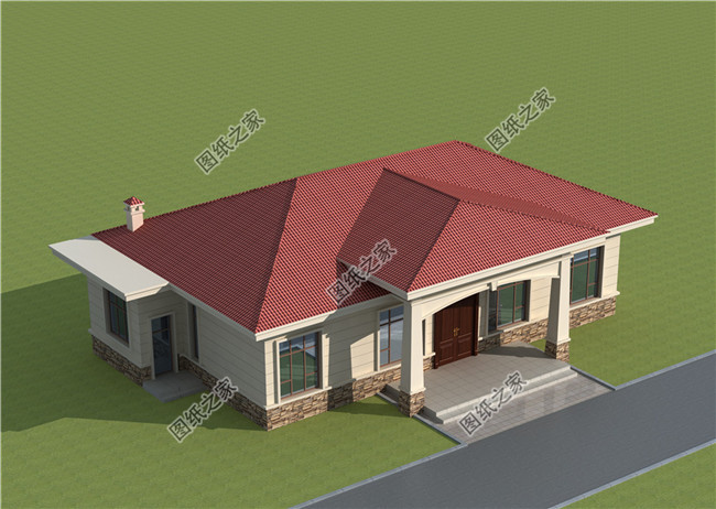 農(nóng)村一層別墅設(shè)計(jì)施工圖效果圖，外觀簡(jiǎn)約時(shí)尚