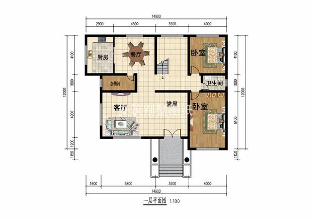 開間14.9米進深12米二層簡歐農(nóng)村房子圖，給父母建正合適