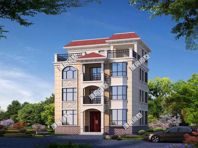 兩棟開(kāi)間11米左右的四層別墅戶(hù)型圖，一個(gè)坡屋頂一個(gè)平屋頂