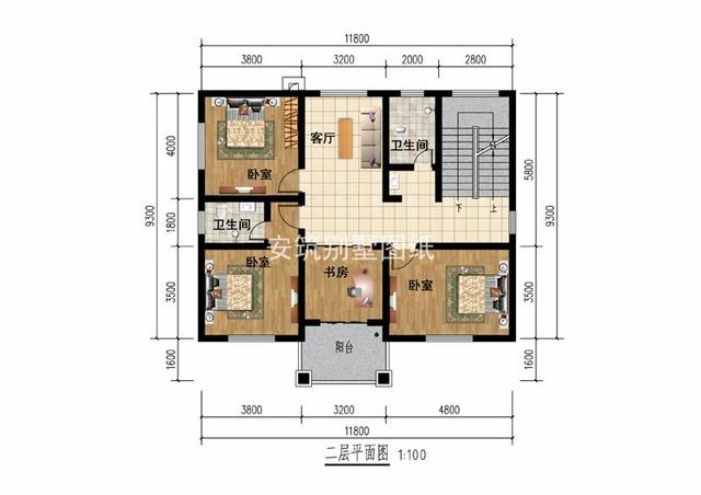 開間11.8米進深9.3米鄉(xiāng)村三層房子方案圖，占地120平左右