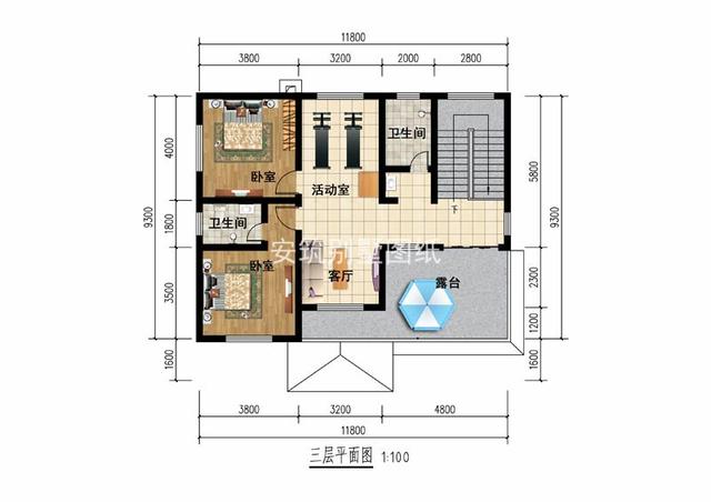 開間11.8米進深9.3米鄉(xiāng)村三層房子方案圖，占地120平左右