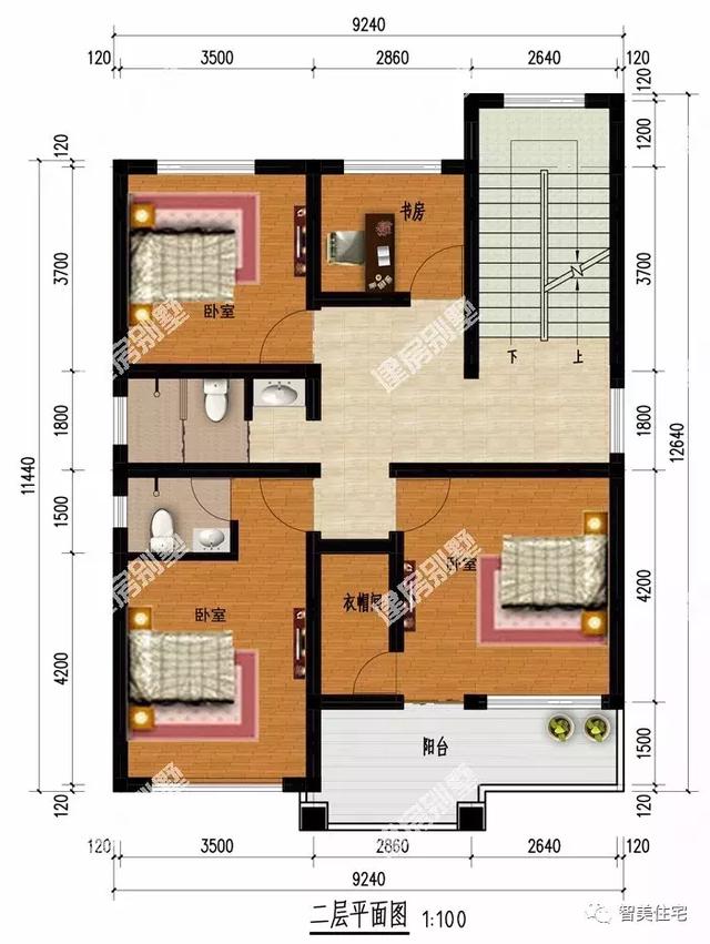 2款開間9米的小戶型三層房子方案戶型圖，第一款新中式很好看