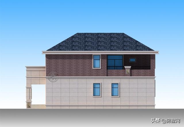 開(kāi)間11.8米面寬14.5米二層鄉(xiāng)村簡(jiǎn)歐別墅圖，外觀配色協(xié)調(diào)