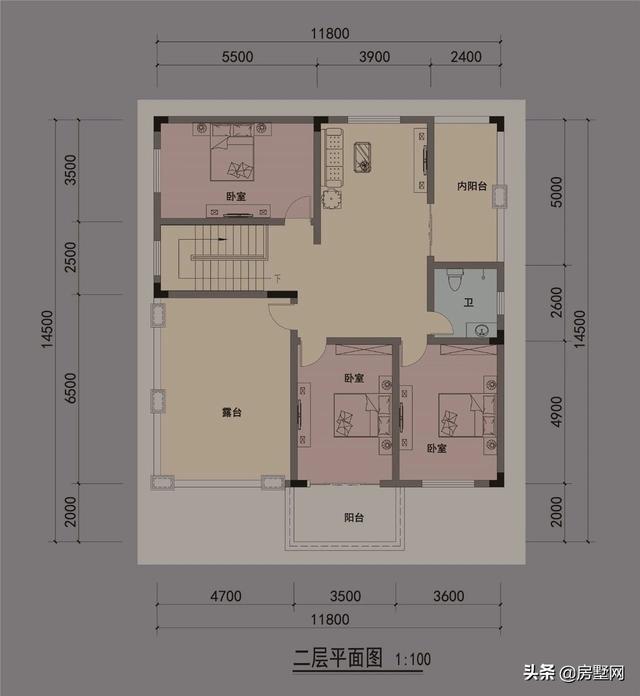 開(kāi)間11.8米面寬14.5米二層鄉(xiāng)村簡(jiǎn)歐別墅圖，外觀配色協(xié)調(diào)