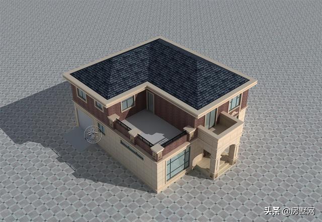 開(kāi)間11.8米面寬14.5米二層鄉(xiāng)村簡(jiǎn)歐別墅圖，外觀配色協(xié)調(diào)