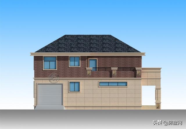 開(kāi)間11.8米面寬14.5米二層鄉(xiāng)村簡(jiǎn)歐別墅圖，外觀配色協(xié)調(diào)