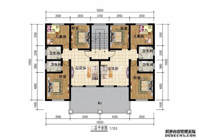 徽派小戶(hù)型二層兄弟雙拼自建房屋戶(hù)型圖，單戶(hù)不到100平