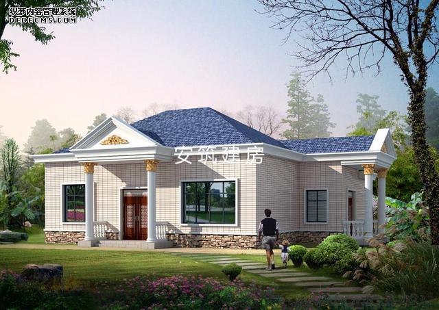 造價不到20萬鄉(xiāng)村一層坡屋頂房子戶型圖，外墻為文化石