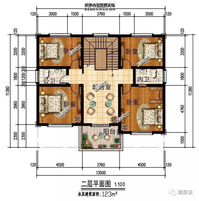 浙江省120平簡歐三層自建房子方案圖，主體造價36-42萬