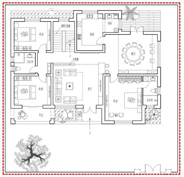 帶小院新中式雙層別墅設(shè)計(jì)戶型圖，戶型實(shí)用