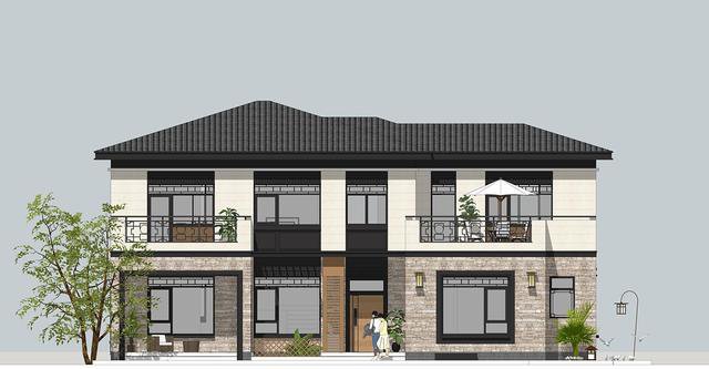 帶小院新中式雙層別墅設(shè)計(jì)戶型圖，戶型實(shí)用