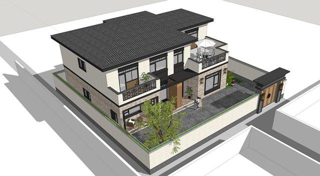 帶小院新中式雙層別墅設(shè)計(jì)戶型圖，戶型實(shí)用