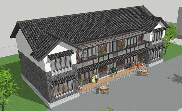 仿古中式雙拼別墅戶型圖及效果圖片，徽派風(fēng)格