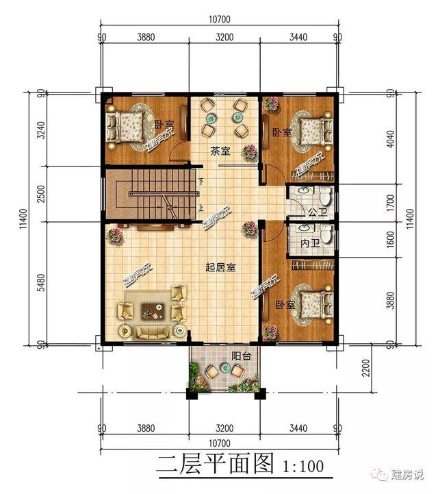 3棟120平的農(nóng)村房子戶型方案設(shè)計(jì)，二層、三層的都有