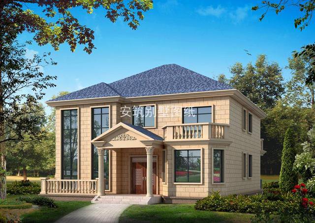 開間13.2米進(jìn)深14.2米二層簡歐民房設(shè)計(jì)方案，復(fù)式客廳