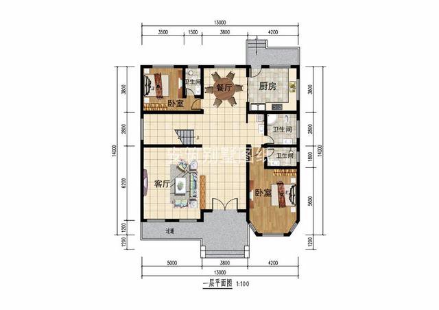 開間13.2米進(jìn)深14.2米二層簡歐民房設(shè)計(jì)方案，復(fù)式客廳